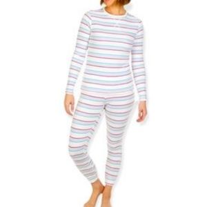 Hurley womens striped white soft ribbed thermal long sleeve pajamas set matching